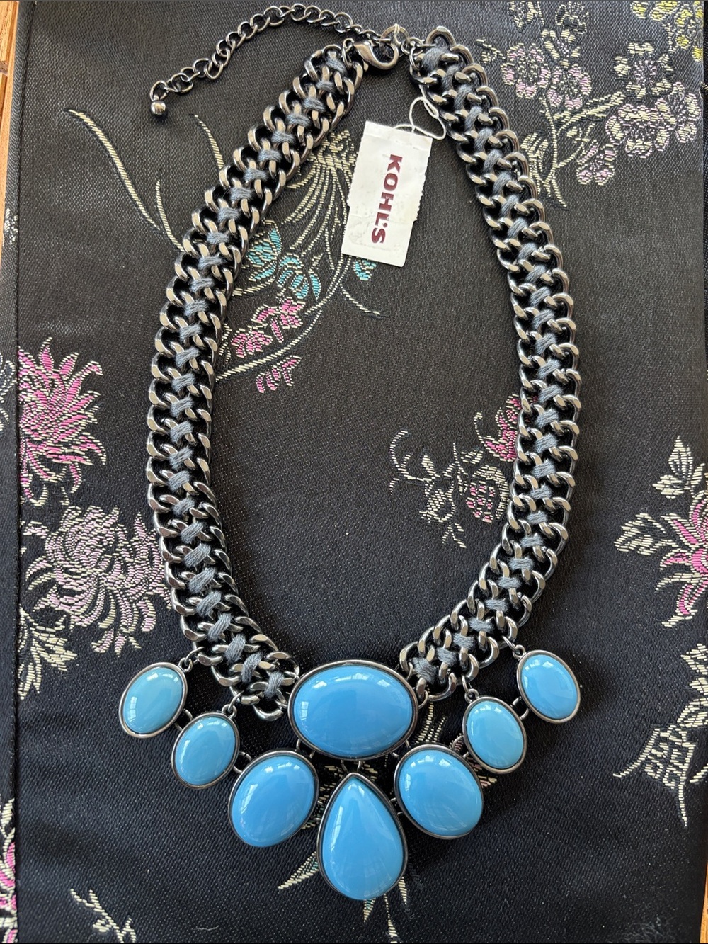 Kohl's Blue Bib Necklace with Chunky Gunmetal Chain